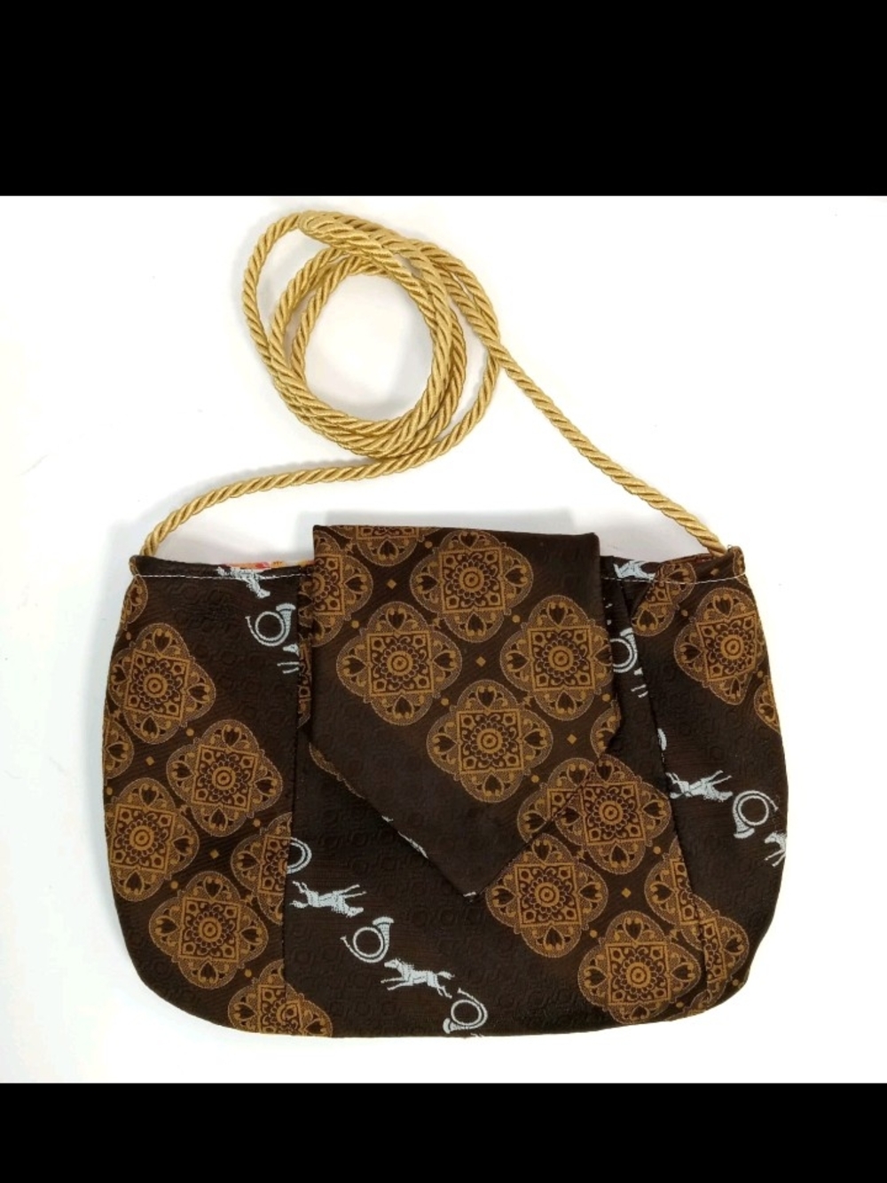 Handmade Vintage Necktie Purse Crossbody Snap Closure Horse Pattern